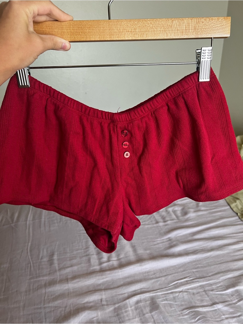 Red  Pointelle Ribbed Sleep Shorts - Picture 5 of 5